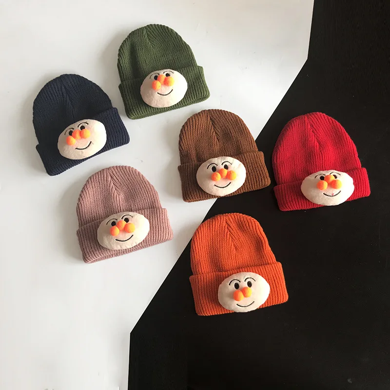 Детская шапка одноцветная вязаная с героями мультфильмов осенне-зимняя теплая