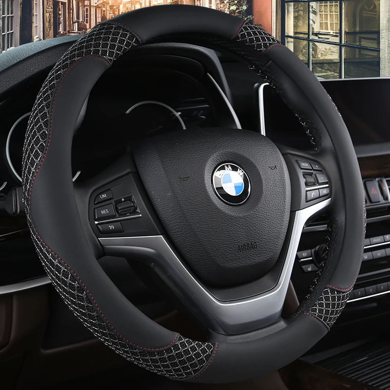 Leather Universal Car Steering-wheel Cover 38CM Car-styling Sport Auto Steering Wheel Covers Anti-Slip Automotive Accessories
Leather Universal Car Steering-wheel Cover 38CM Car-styling Sport Auto Steering Wheel Covers Anti-Slip Automotive Accessories