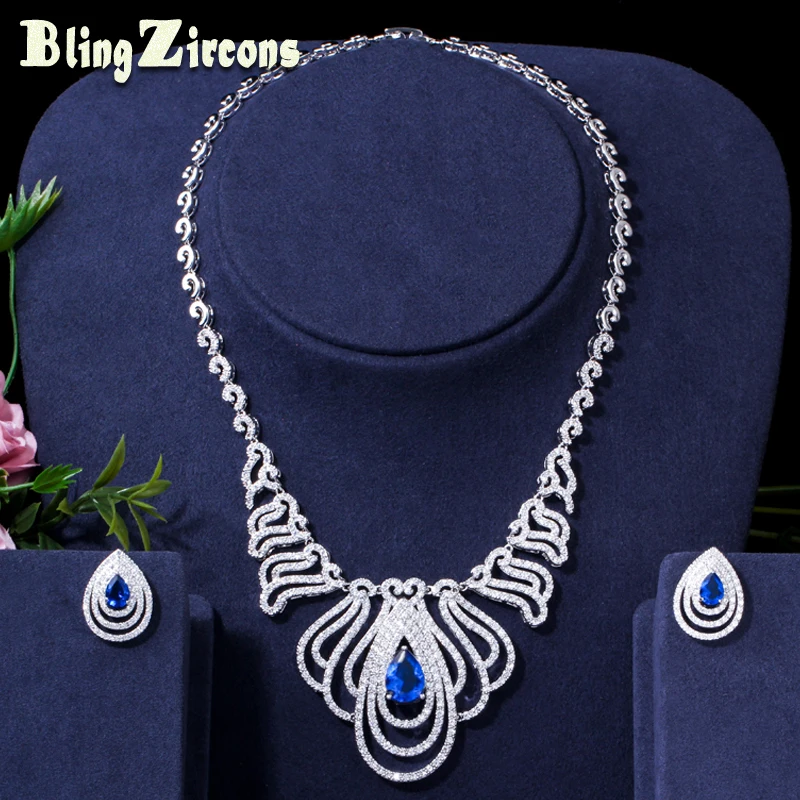 BeaQueen Big Royal Blue Water Drop Stone Paved Cubic Zirconia Dubai Wedding Statement Necklace Earrings Jewelry Sets JS173
BeaQueen Big Royal Blue Water Drop Stone Paved Cubic Zirconia Dubai Wedding Statement Necklace Earrings Jewelry Sets JS173