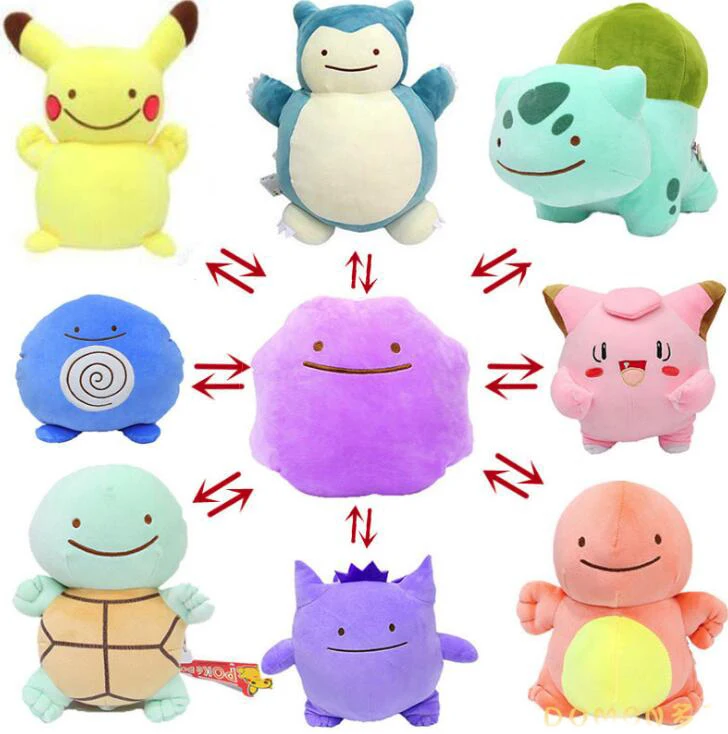 Японский аниме 25 см Ditto as Pikachu Charmander Bulbasaur Squirtle Snorlax Clefairy Poliwag Gengar Lapras мягкий милый