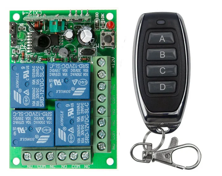 Universal DC 12V 24V 10A Relay 4CH 4 CH Wireless RF Remote Control Switch Transmitter+Receiver Module,315 / 433 MHz Garage Doors
Universal DC 12V 24V 10A Relay 4CH 4 CH Wireless RF Remote Control Switch Transmitter+Receiver Module,315 / 433 MHz Garage Doors