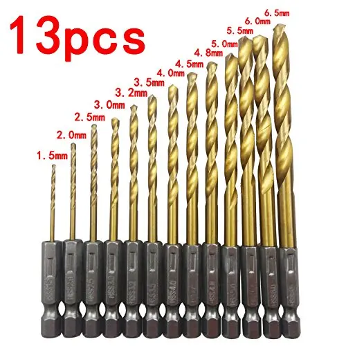 13PCS HSS High Speed Steel Coated Titanium Drill Impact Titanium Alloy Drill Set 1/4 Hex Shank 1.5-6.5 Mm Power Tool Accessories
13PCS HSS High Speed Steel Coated Titanium Drill Impact Titanium Alloy Drill Set 1/4 Hex Shank 1.5-6.5 Mm Power Tool Accessories