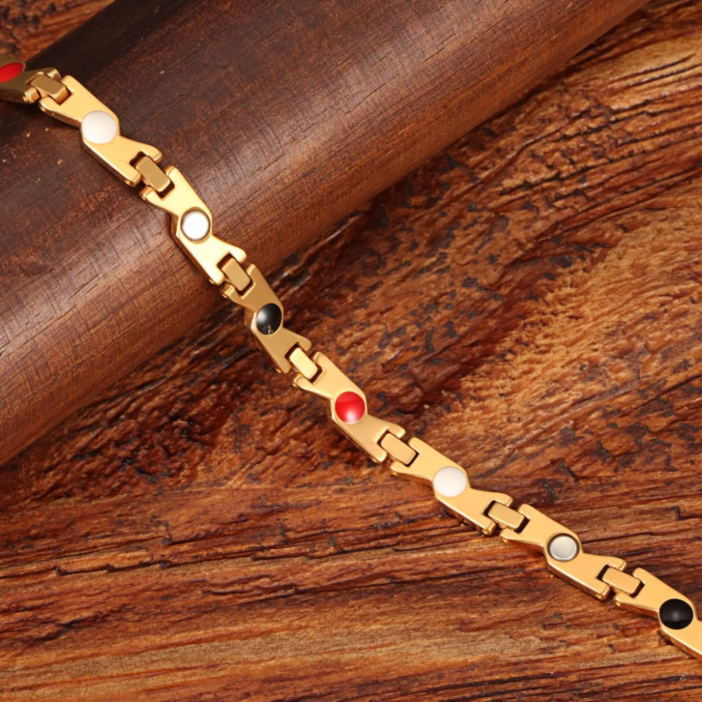 WelMag Tourmaline Magnetic Bracelet Health Care Elements Chain Gold color Stainless Steel Jewelry Bracelets for women | Украшения и