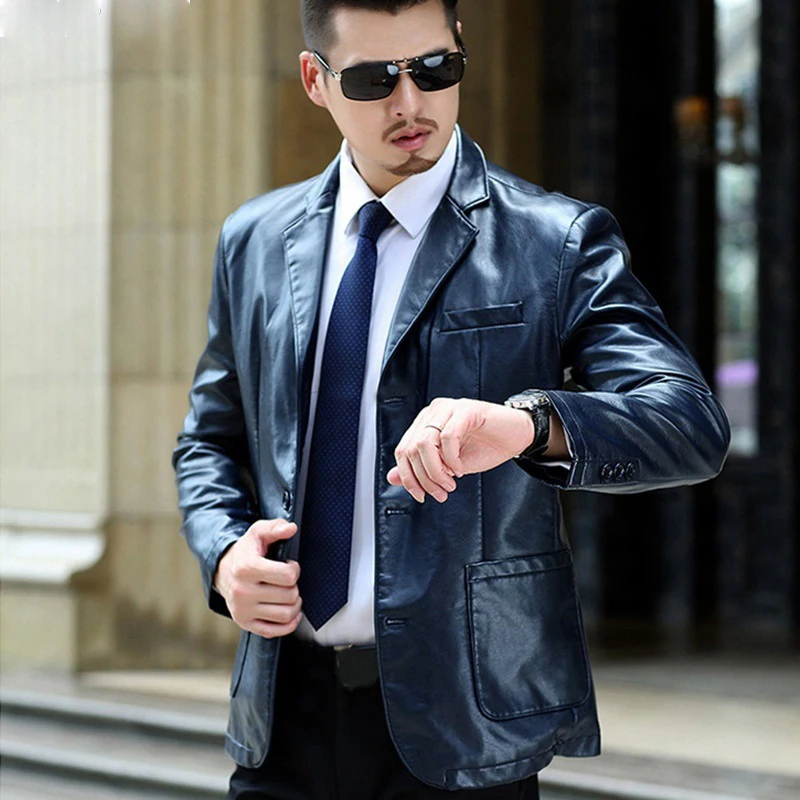 Куртка мужская из искусственной кожи пиджак деловое пальто офисный костюм