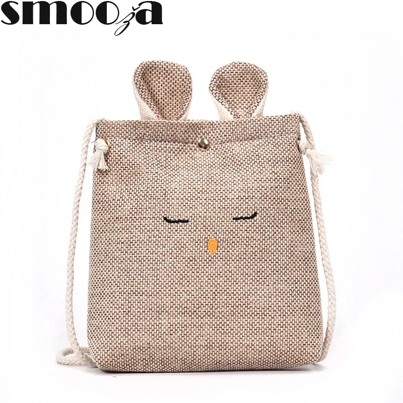 Сумка-мессенджер SMOOZA Женская маленькая из льна с милым кроликом | Багаж и сумки