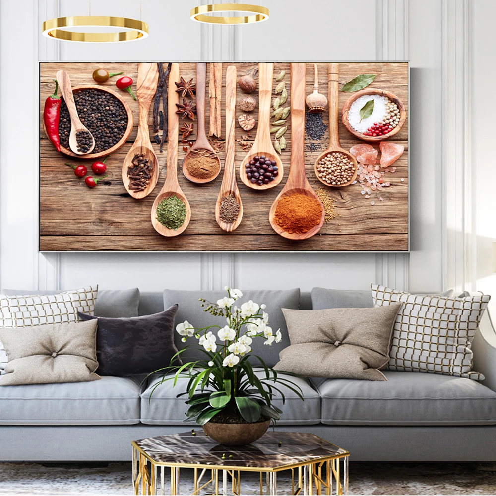 Kitchen Themed Wall Art Decor Colorful Spice and Spoon In Table Canvas Paintings Food Concept Retro Canvas Art Prints Cuadros
Kitchen Themed Wall Art Decor Colorful Spice and Spoon In Table Canvas Paintings Food Concept Retro Canvas Art Prints Cuadros