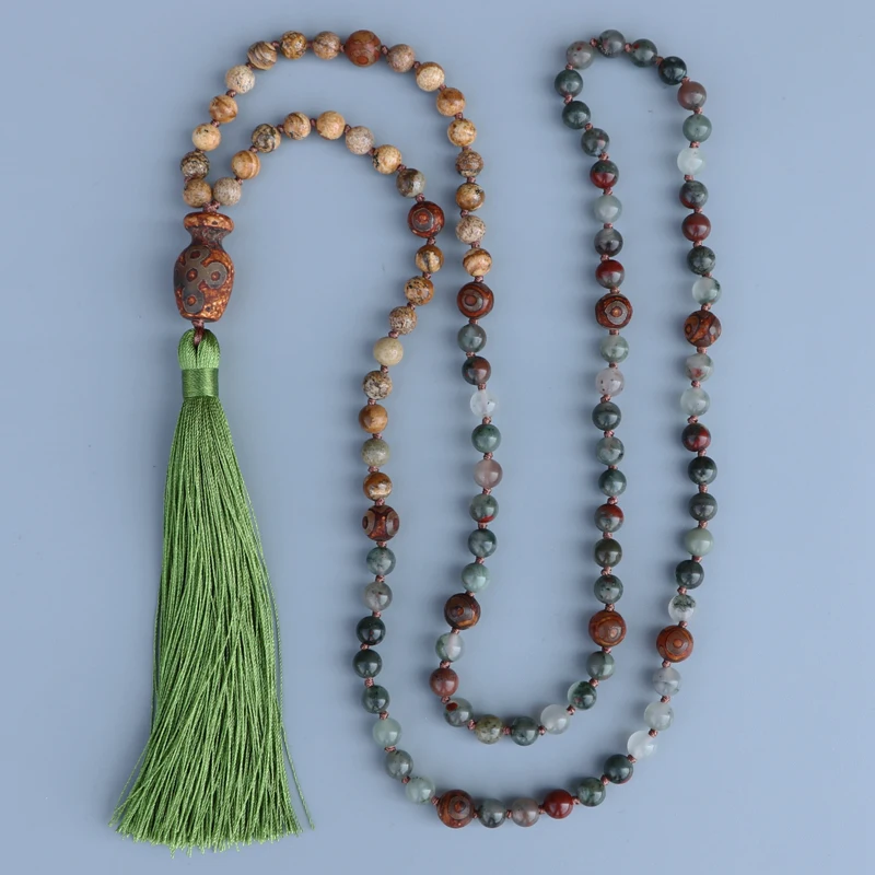 EDOTHALIA Unique 6MM Indian Bloodshot Stone 108 Beads Mala Necklace For Women Vase Pendant Tassels Necklace Female Gift Jewelry
EDOTHALIA Unique 6MM Indian Bloodshot Stone 108 Beads Mala Necklace For Women Vase Pendant Tassels Necklace Female Gift Jewelry