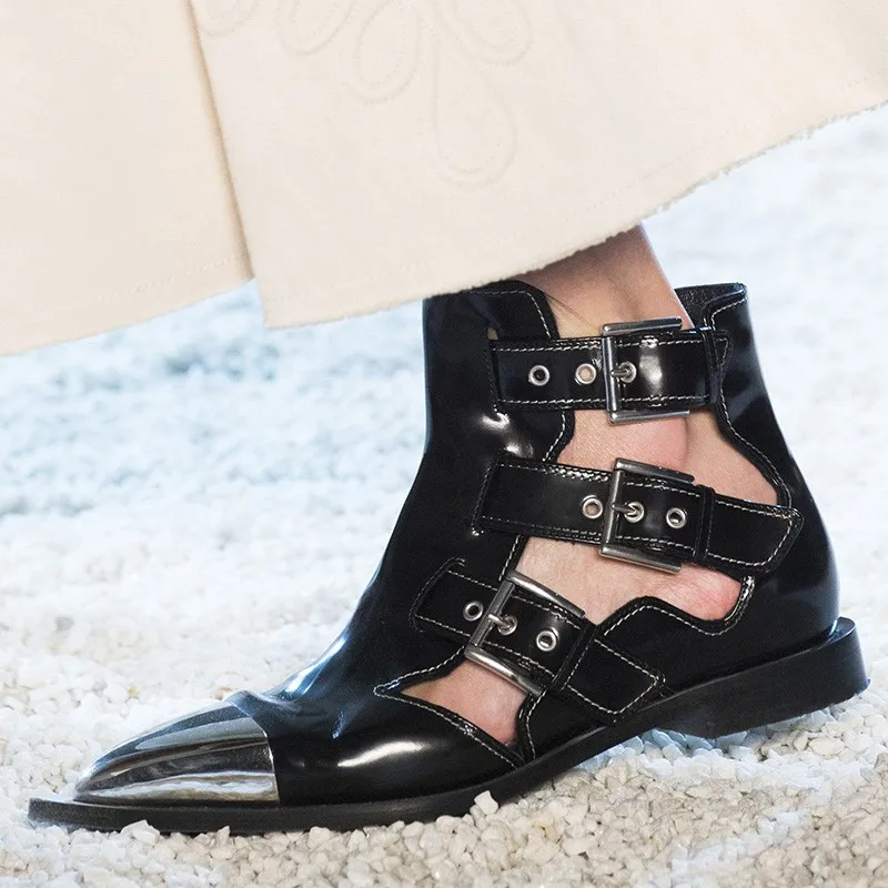 Fashion Women Punk Metal Pointed Toe High Top Sandals Buckles Hollow Out Low Heels Rivets Runway Sandals Genuine Leather Shoes
Fashion Women Punk Metal Pointed Toe High Top Sandals Buckles Hollow Out Low Heels Rivets Runway Sandals Genuine Leather Shoes