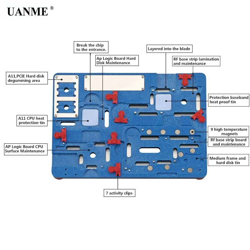 UANME Multifunction Mobile Phone Repair Board PCB Holder For iPhone X Logic Board Chip Fixture
UANME Multifunction Mobile Phone Repair Board PCB Holder For iPhone X Logic Board Chip Fixture