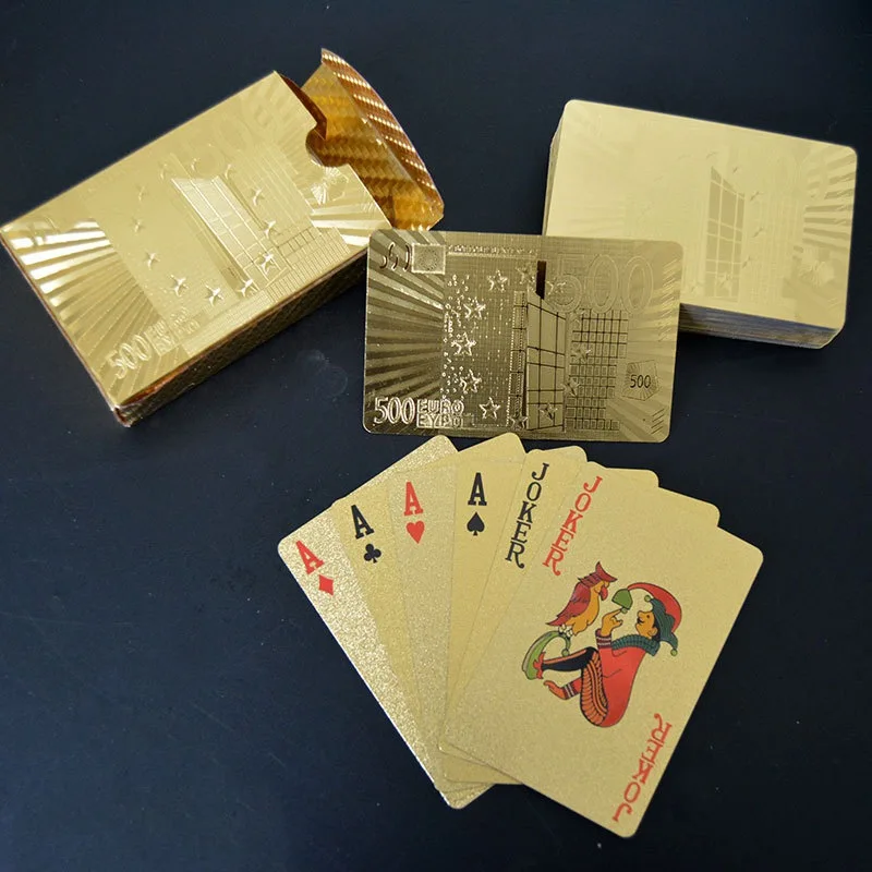 Gold Foil Poker Euros Style Plastic Poker Playing Cards Waterproof Cards Good Price Gambling Board game
Gold Foil Poker Euros Style Plastic Poker Playing Cards Waterproof Cards Good Price Gambling Board game