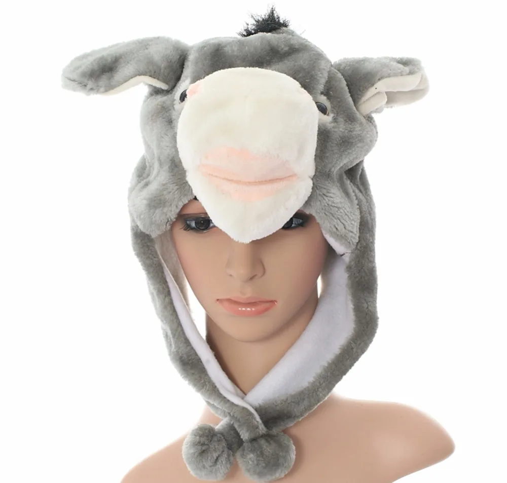 Классическая плюшевая Серая шапка ушанка с осликом для взрослых и