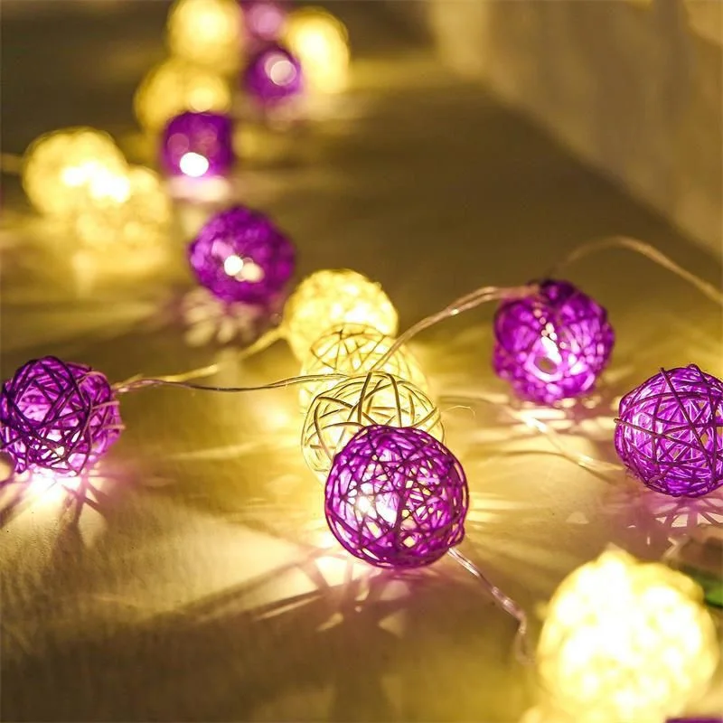 20 LEDs Rattan Ball String Lights AC & Battery Fairy Decoration Holiday Garland Led Christmas Globe outdoor Lighting | Лампы и