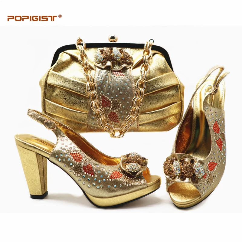 Italian Shoes with Matching Bags 2019 African Women and Bag Set Decorated Diamonds Nigerian Style | Обувь
