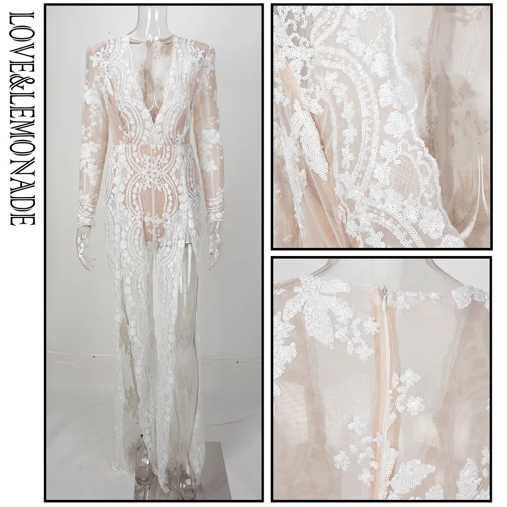 LOVE&LEMONADE White Flower Sequin Mesh Lining Deep V Neck Cut Out Jumpsuit LM1229
LOVE&LEMONADE White Flower Sequin Mesh Lining Deep V Neck Cut Out Jumpsuit LM1229