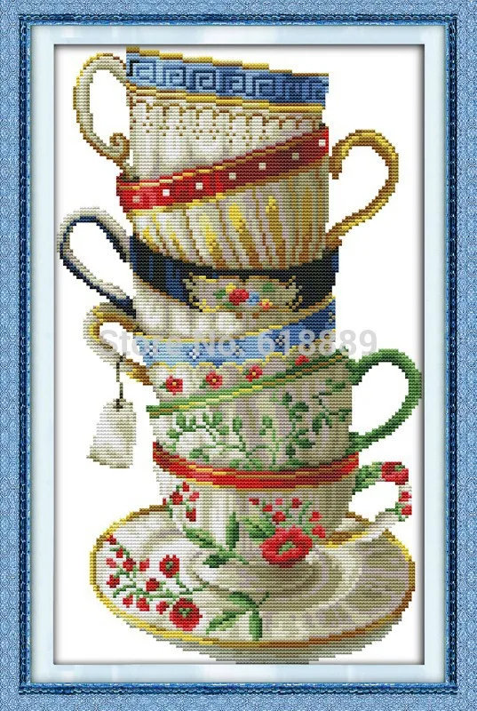 

Needlework,DIY DMC Cross stitch,Sets For Embroidery kits, Cute Coffee Cups Printed Patterns Cross-Stitching,Wall Home Decro