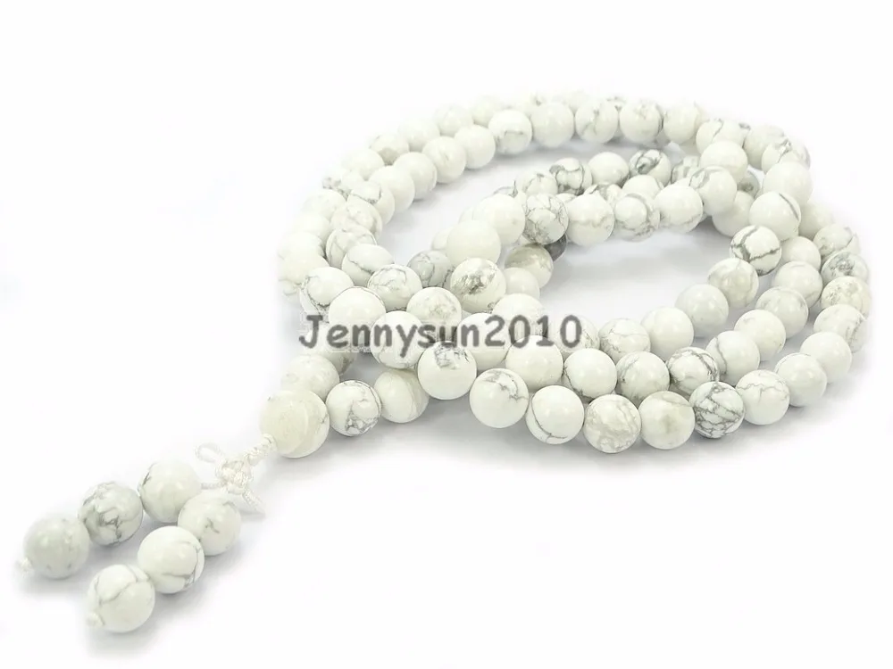 

Природные белые драгоценные камни Tur-кво 10 мм, буддистские 108 бусин, молитвенная мала, длинное многофункциональное ожерелье 5 нитей/упаковка