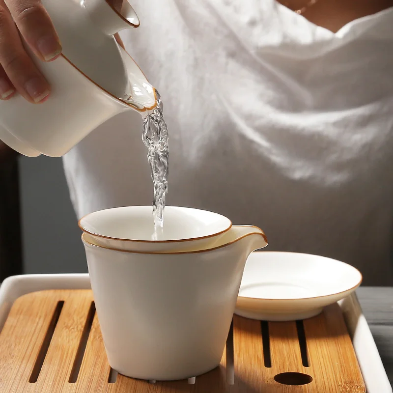 Japanese Style Tea Filter holder Kit Boutique Handmade Ceramics Kung Fu Set White Porcelain Coffee Strainer with Screen | Дом и сад