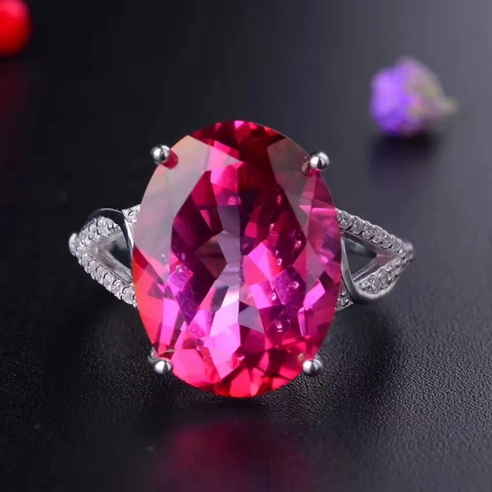

Женское кольцо с натуральным большим розовым топазом MeiBaPJ, ювелирное изделие из стерлингового серебра 925 пробы