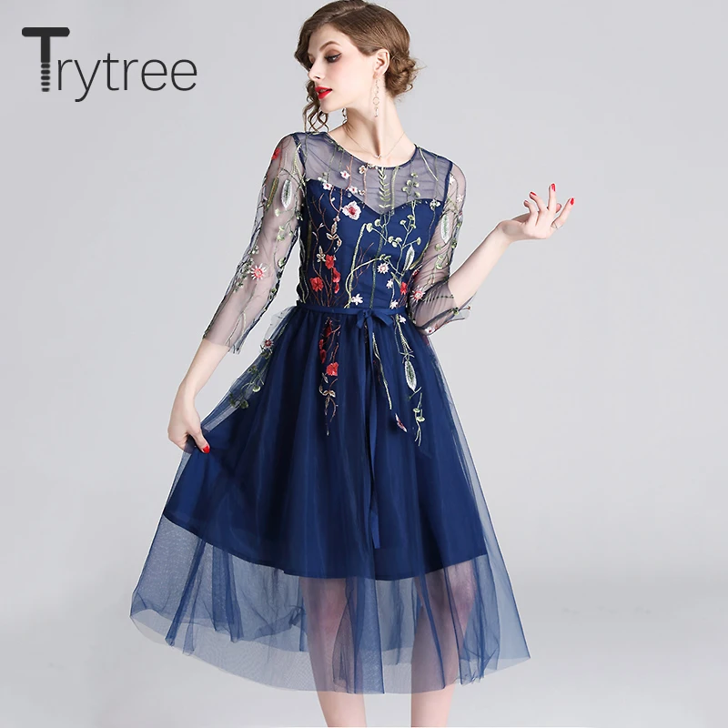 Летнее романтическое Повседневное платье Trytree 2020, женские ажурные платья до середины икры с круглым вырезом, синее платье в стиле Хай-стрит
Летнее романтическое Повседневное платье Trytree 2020, женские ажурные платья до середины икры с круглым вырезом, синее платье в стиле Хай-стрит