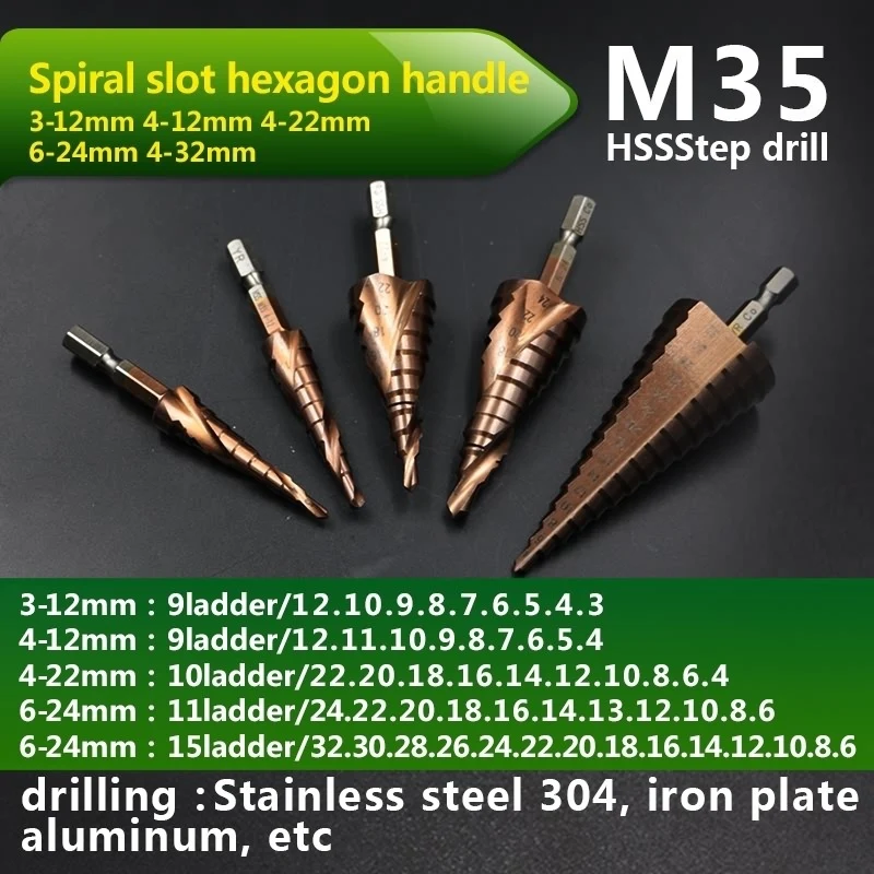 JIGONG HSS-CO M35 Hexagonal Shank Spiral Groove Step Drill Bit Metal Cone Step Drill Bit Stainless Steel Hole Saw Hole Cutter
JIGONG HSS-CO M35 Hexagonal Shank Spiral Groove Step Drill Bit Metal Cone Step Drill Bit Stainless Steel Hole Saw Hole Cutter