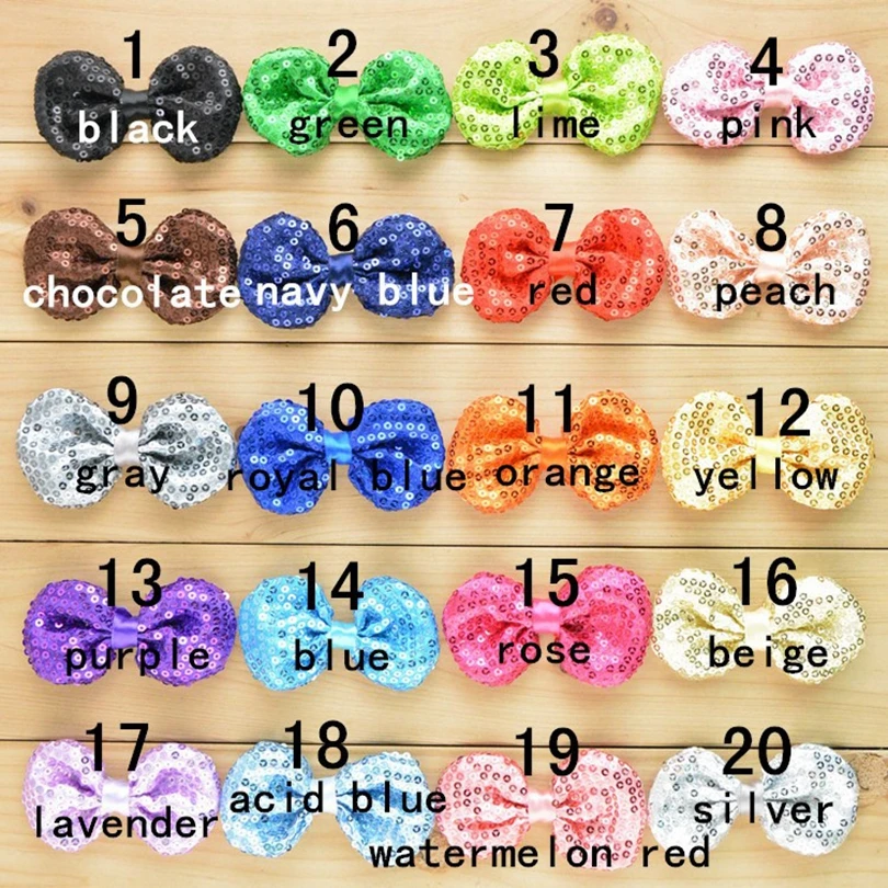 

10pcs/lot 21colors 9cm High Quality Shiny Sequin Hair Bows Clips Knot Applique Headband Bows Clip For Girls Hair Accessories