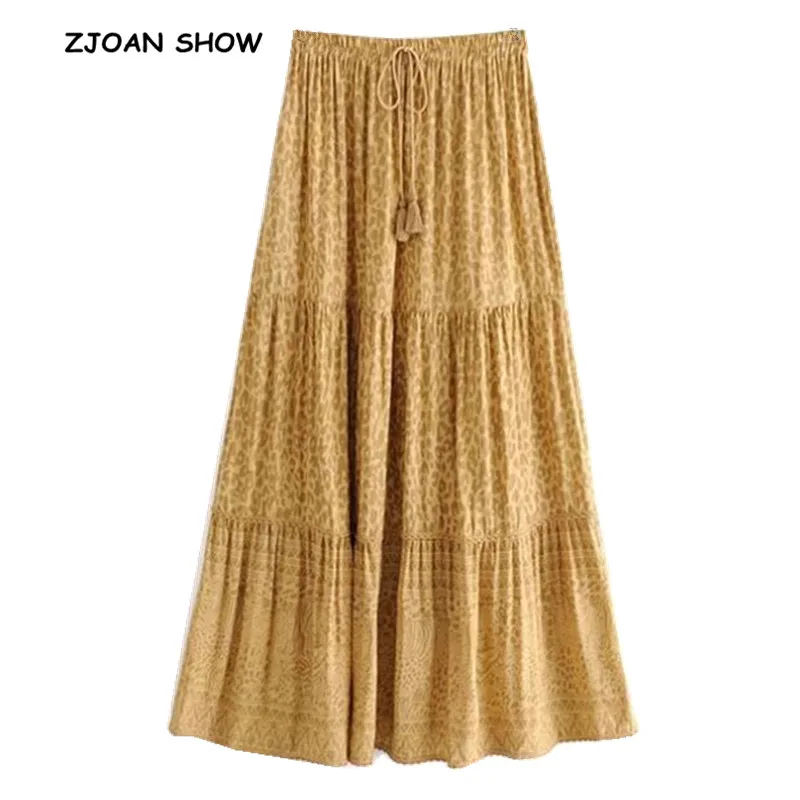 Bohemian Yellow Leopard Print Long Skirt BOHO Women Stitching pleated Lacing up Stream Elastic Waist Swing Skirts Beach
Bohemian Yellow Leopard Print Long Skirt BOHO Women Stitching pleated Lacing up Stream Elastic Waist Swing Skirts Beach