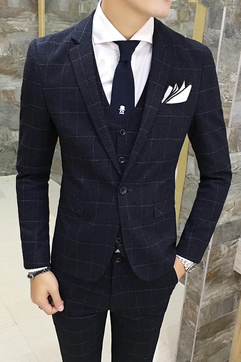 Classic Complete Mens Plaid Suits Casual Wedding Tuxedo Skinny Prom Suits youth men 3 Pieces Jacket + Vest + Pants Suit for Men
Classic Complete Mens Plaid Suits Casual Wedding Tuxedo Skinny Prom Suits youth men 3 Pieces Jacket + Vest + Pants Suit for Men