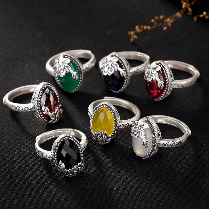 S990 fine silver lotus chalcedony pomegranate red corundum inlaid sterling silver wholesale upscale female ring opening
S990 fine silver lotus chalcedony pomegranate red corundum inlaid sterling silver wholesale upscale female ring opening