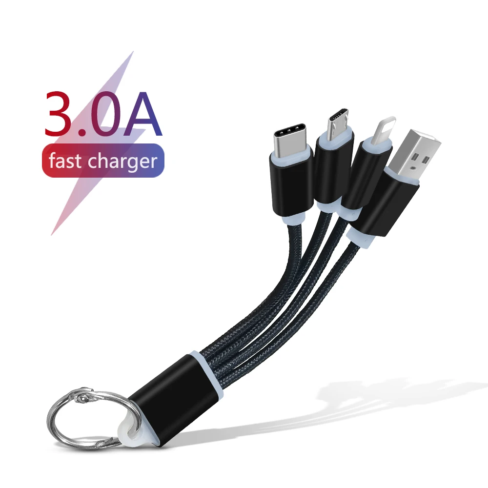 Быстрый usb зарядный кабель 3 в 1 брелок портативный микро type C мульти зарядное
