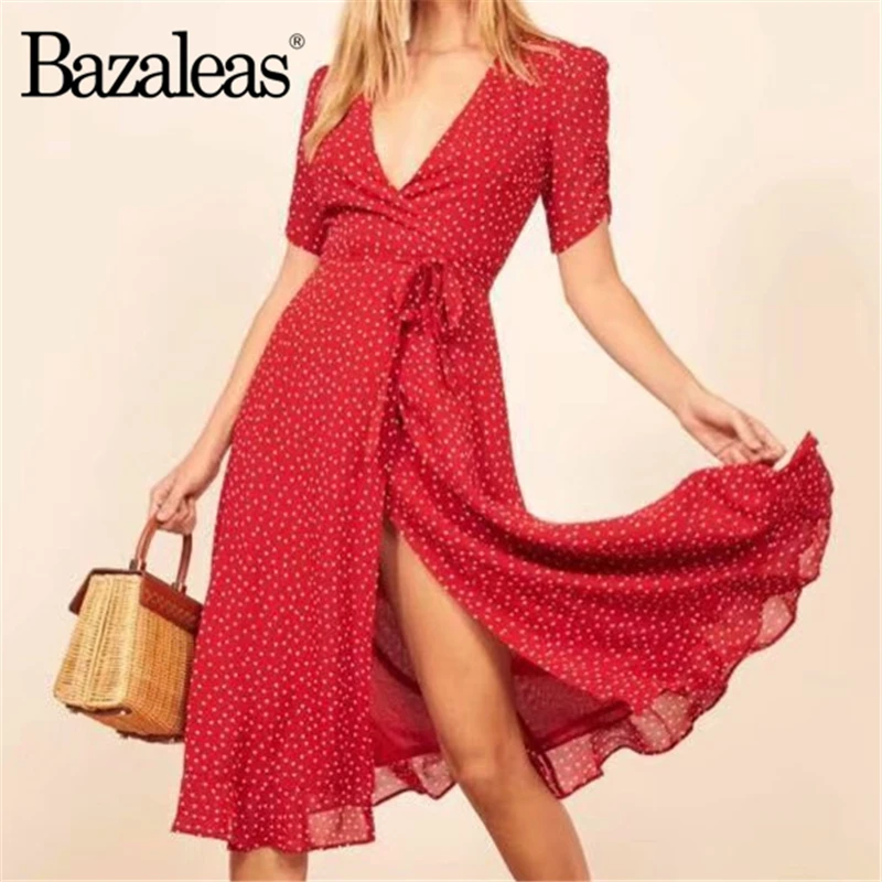 Фото Женское платье пачка Bazaleas винтажное средней длины с принтом в красный горошек
