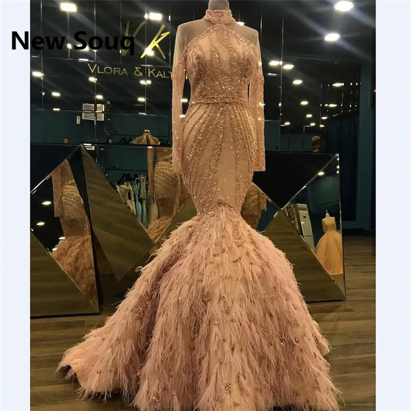 Crystal Beaded Mermaid Evening Dresses With Feather Saudi Arabic Dubai High Neck Long Sleeves Party Gowns Formal Prom Dress
Crystal Beaded Mermaid Evening Dresses With Feather Saudi Arabic Dubai High Neck Long Sleeves Party Gowns Formal Prom Dress