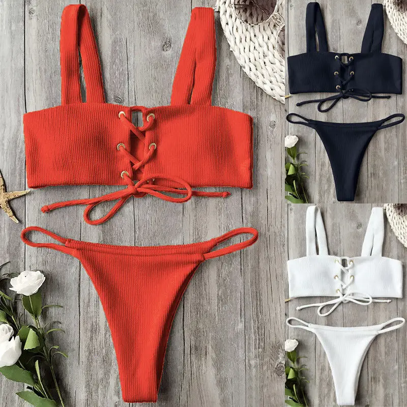 Black Friday Deals Ladies Two-piece Bandage Padded Bra Bikini Set Swimsuits Triangle Swimsuit Swimwear Bathing Suit | Спорт и