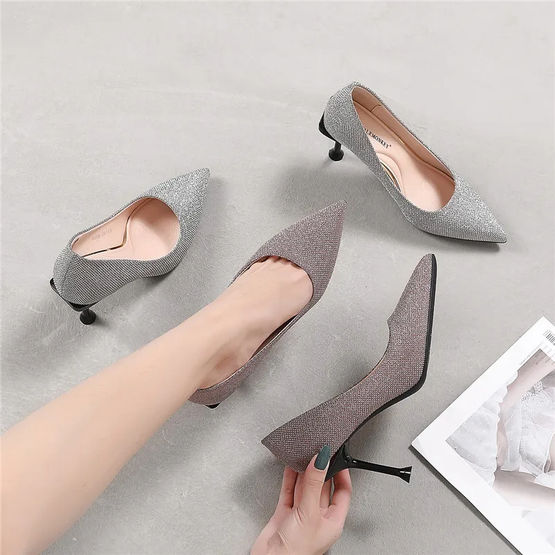 Spring Pointed Soft High Heels Female shoes 2020 New Wild With a Single Shoes Sequined Cloth
Spring Pointed Soft High Heels Female shoes 2020 New Wild With a Single Shoes Sequined Cloth