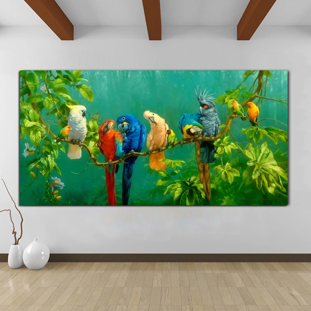 Картины красочные попугаи животные живопись на холсте настенные художественные