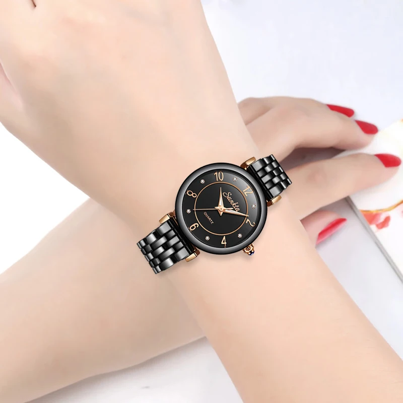 Часы наручные SUNKTA женские с керамическим ремешком брендовые Роскошные Кварцевые