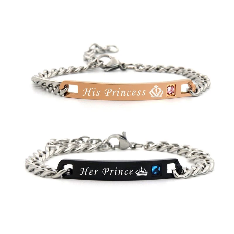 Crown Princess Prince Rhinestone Men's Stainless Steel Chain Couple Paired Bracelets For Women Gift Bijouterie wholesale
Crown Princess Prince Rhinestone Men's Stainless Steel Chain Couple Paired Bracelets For Women Gift Bijouterie wholesale