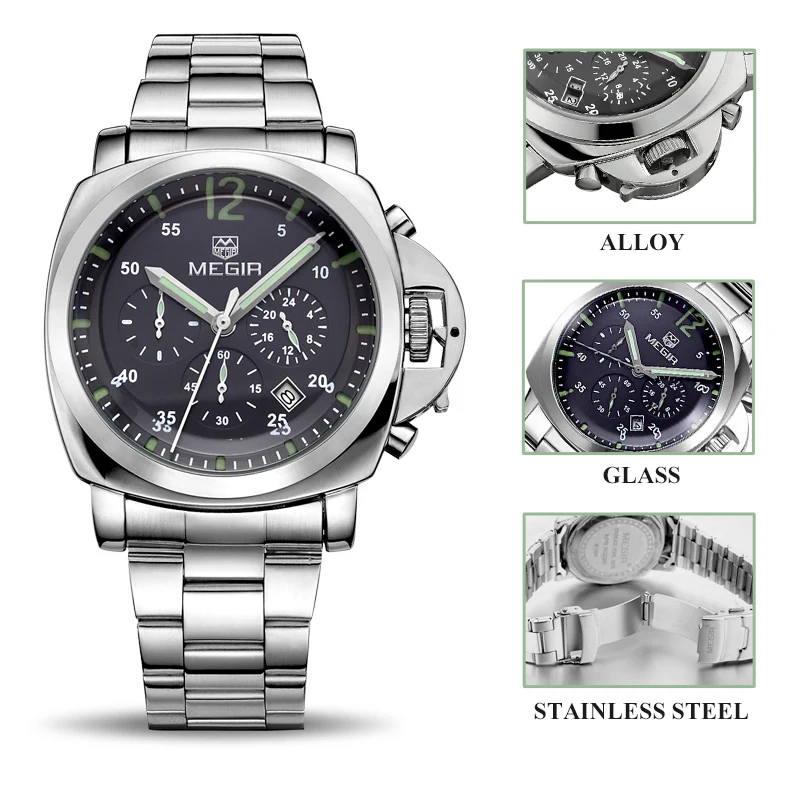 MEGIR Men's Sports Wristwatches Fashion Quartz Watch Men Luxury Brand Stainless Steel Waterproof Watches Clock Relogio Masculino |