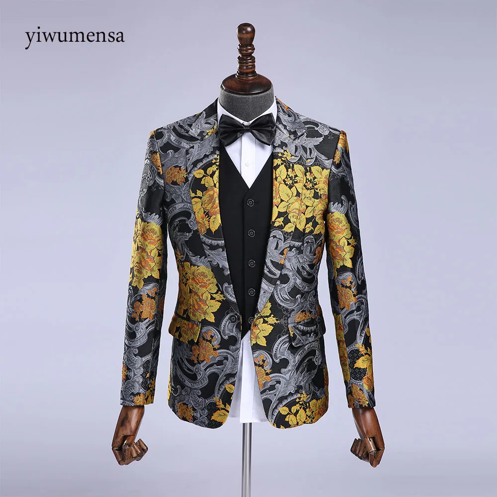 YWMS-404 костюм homme Свадебный для мужчин с цветочным принтом черные сценические