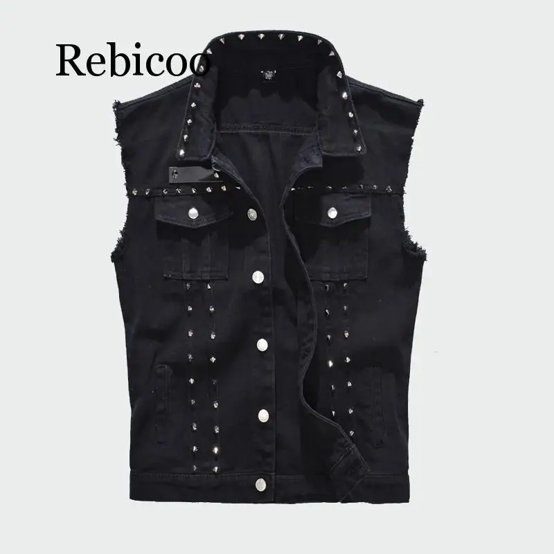 2019 Spring Autumn Mens Vest Vintage Denim Jeans Vest Men Rivet Hole Jeans Waistcoats Male Black Sleeveless Jackets
2019 Spring Autumn Mens Vest Vintage Denim Jeans Vest Men Rivet Hole Jeans Waistcoats Male Black Sleeveless Jackets
