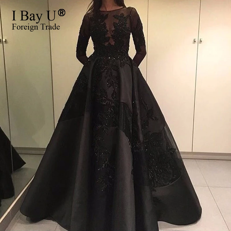 Black Good Quality Satin Lace Appliques Puffy Ball Gown 2020 Evening Dress Arabic Long Sleeves Sequins Formal Evening Prom Dress
Black Good Quality Satin Lace Appliques Puffy Ball Gown 2020 Evening Dress Arabic Long Sleeves Sequins Formal Evening Prom Dress