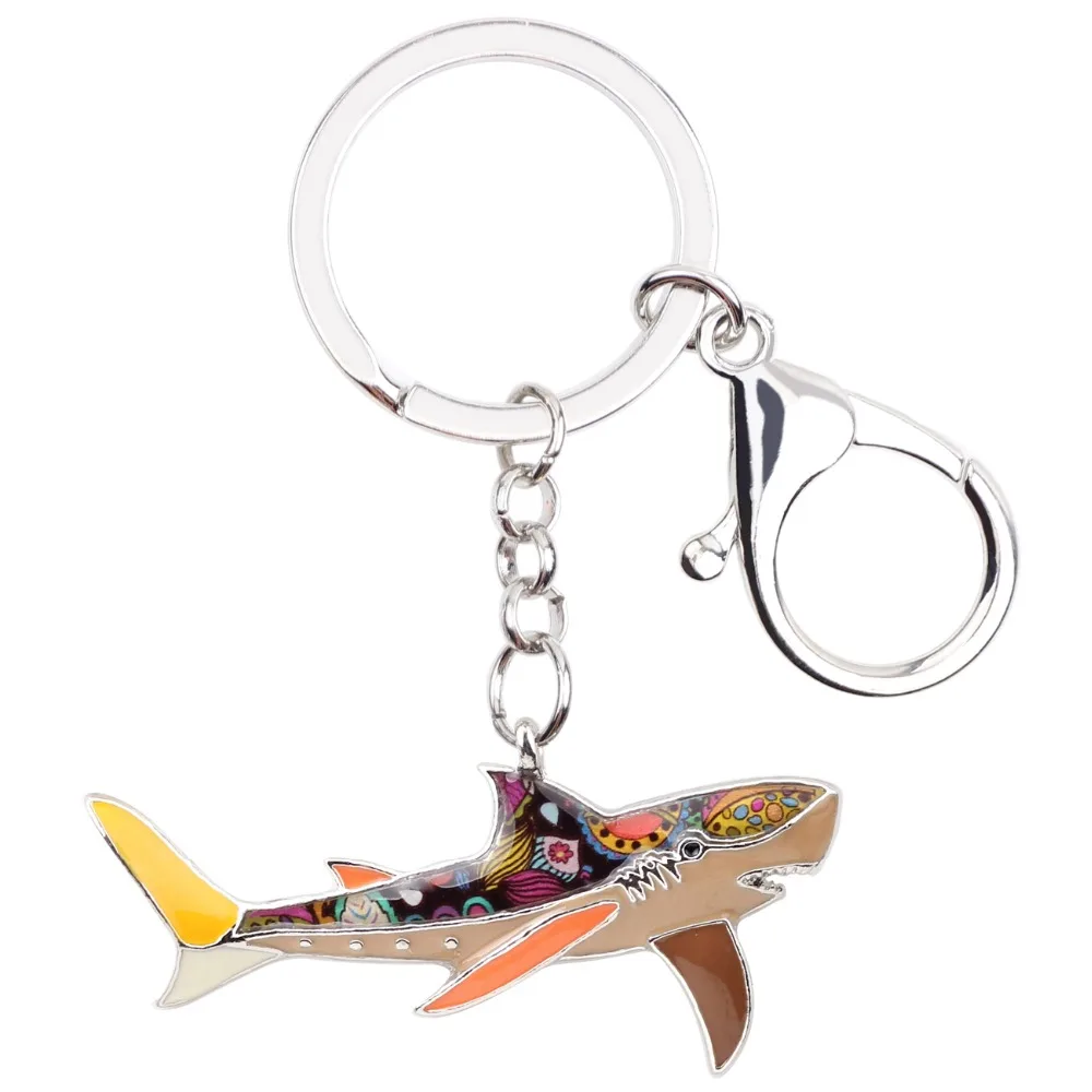 Женская эмалированная сумка Bonsny цепочка для ключей в форме акулы оригинальная