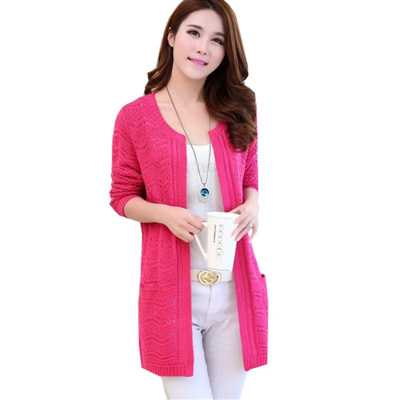 Fashion Casual Knitted Cardigan Loose Pocket Hollow Long Sleeve Women Sweater Female Cardigans Plus size 4XL Shawl Thin Coats
Fashion Casual Knitted Cardigan Loose Pocket Hollow Long Sleeve Women Sweater Female Cardigans Plus size 4XL Shawl Thin Coats