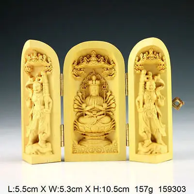 Exquisite Chinese Handmade Boxwood Buddhism Buddha Statue Amulet Auspicious Box
Exquisite Chinese Handmade Boxwood Buddhism Buddha Statue Amulet Auspicious Box