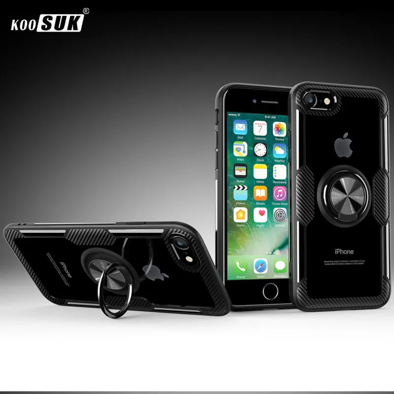 Фото Чехол для iPhone 7 чехол 8 Роскошный прозрачный с кольцом Магнитный i7 i8 чехол|Бамперы|