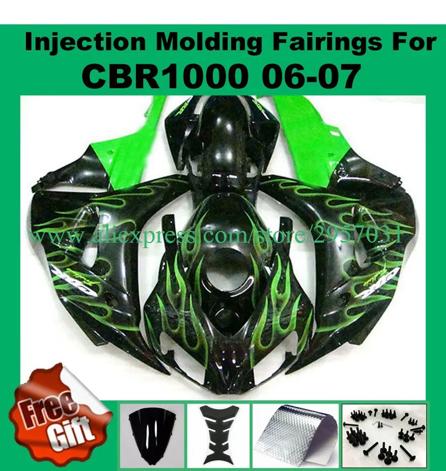 Free screws+gifts Injection molding cbr1000rr 06 07 for HONDA CBR 1000RR 2006 2007 Green Flames CBR1000RR 06 07 fairing kit
Free screws+gifts Injection molding cbr1000rr 06 07 for HONDA CBR 1000RR 2006 2007 Green Flames CBR1000RR 06 07 fairing kit