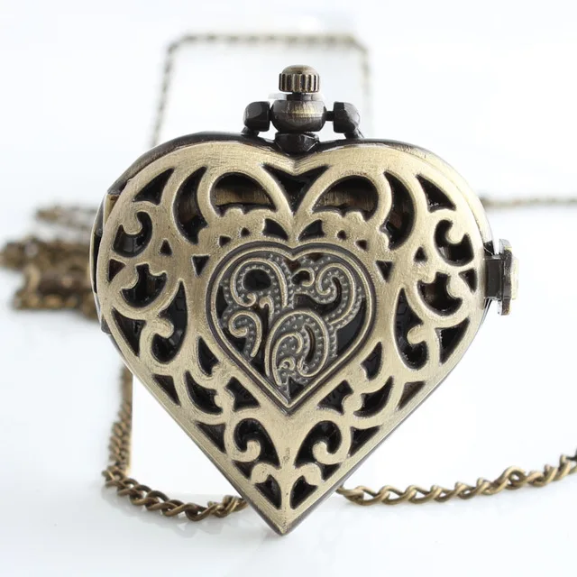 Fashion Vintage Bronze Hollow Carving Heart Shape Fob Quartz Pocket Watch With Necklace Pendant For Gift Drop Shipping
Fashion Vintage Bronze Hollow Carving Heart Shape Fob Quartz Pocket Watch With Necklace Pendant For Gift Drop Shipping