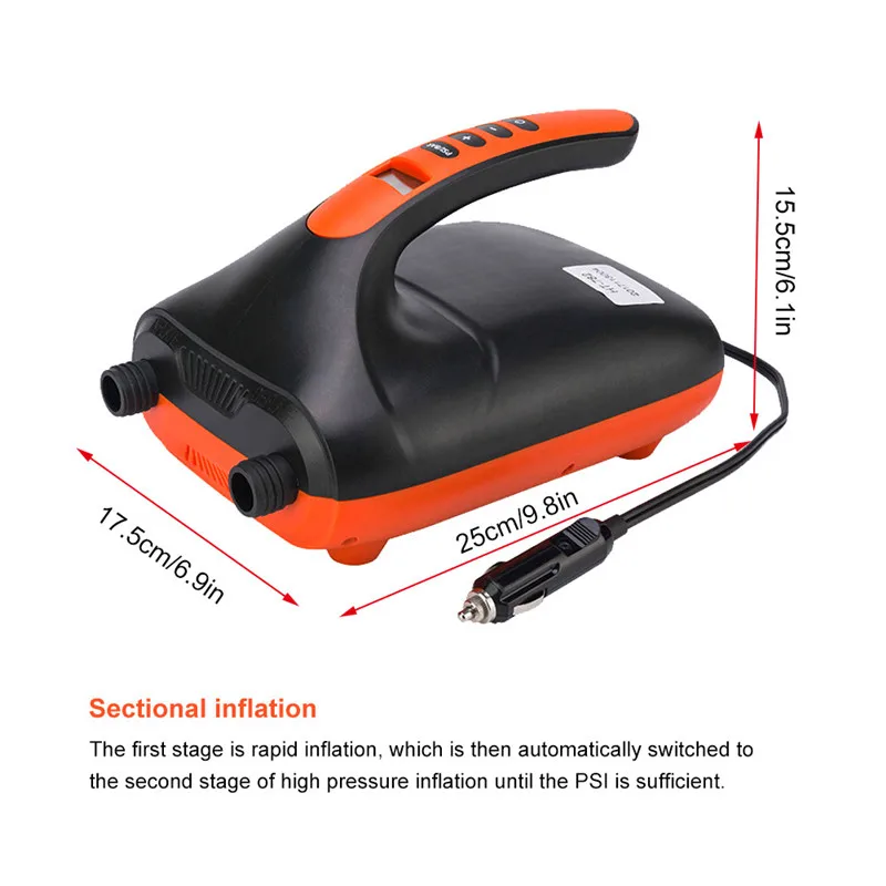 Electric Air Pump DC 12V Dual Stage Intelligent Air Inflatable Pump For Inflatable Paddle Board Airbed 20PSI Pumpe Aufpumpen New
Electric Air Pump DC 12V Dual Stage Intelligent Air Inflatable Pump For Inflatable Paddle Board Airbed 20PSI Pumpe Aufpumpen New