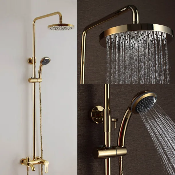 Gold Color Brass Polished Rotatable Cold and Hot Shower Faucet Rain Shower Head+Single Ceramic Handle Tub Faucet + Hand Shower
Gold Color Brass Polished Rotatable Cold and Hot Shower Faucet Rain Shower Head+Single Ceramic Handle Tub Faucet + Hand Shower
