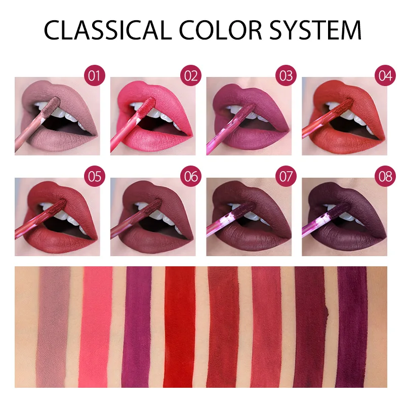 S.F.R. цветной матовый блеск для губ 8 видов цветов dar красная розовая фиолетовая