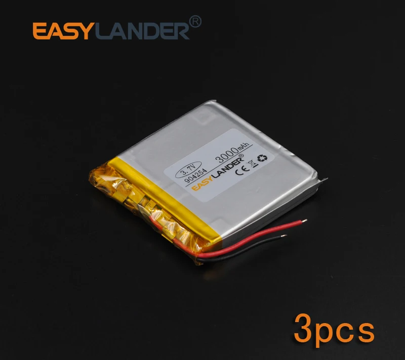 3pcs/Lot 3.7V 3000mAh 904254 Rechargeable li Polymer Li-ion Battery For bluetooth headset mp3 speaker recorder wristband 094254
3pcs/Lot 3.7V 3000mAh 904254 Rechargeable li Polymer Li-ion Battery For bluetooth headset mp3 speaker recorder wristband 094254
